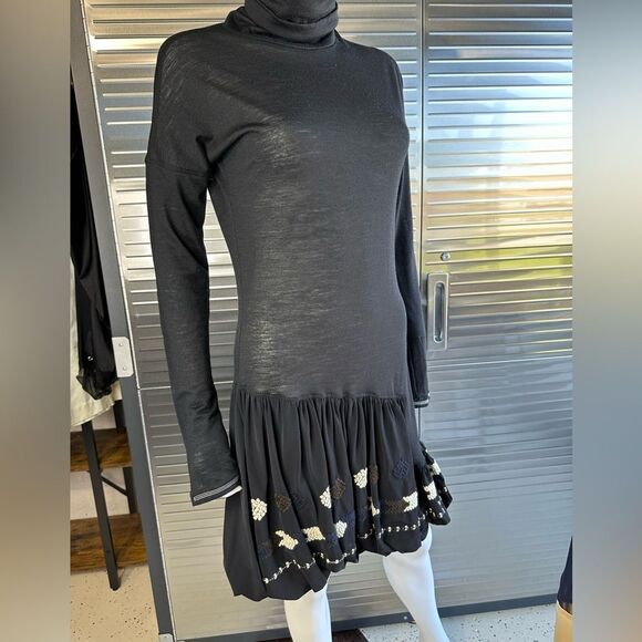 Marithe Francois Girbaud Embroidered Turtleneck Long Sleeve Dress 6 - Picture 2 of 12